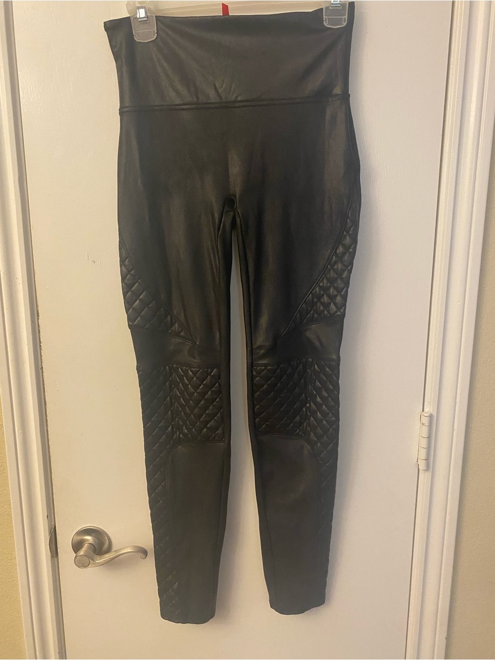 SPANX Faux Leather Quilted Moto Leggings - Very Black - Women's Size Medium (M)